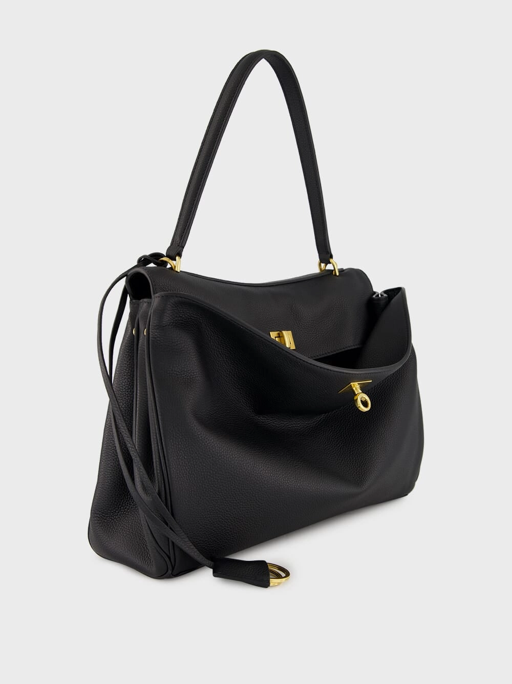Black Medium Rodeo Grained Calfskin Handbag