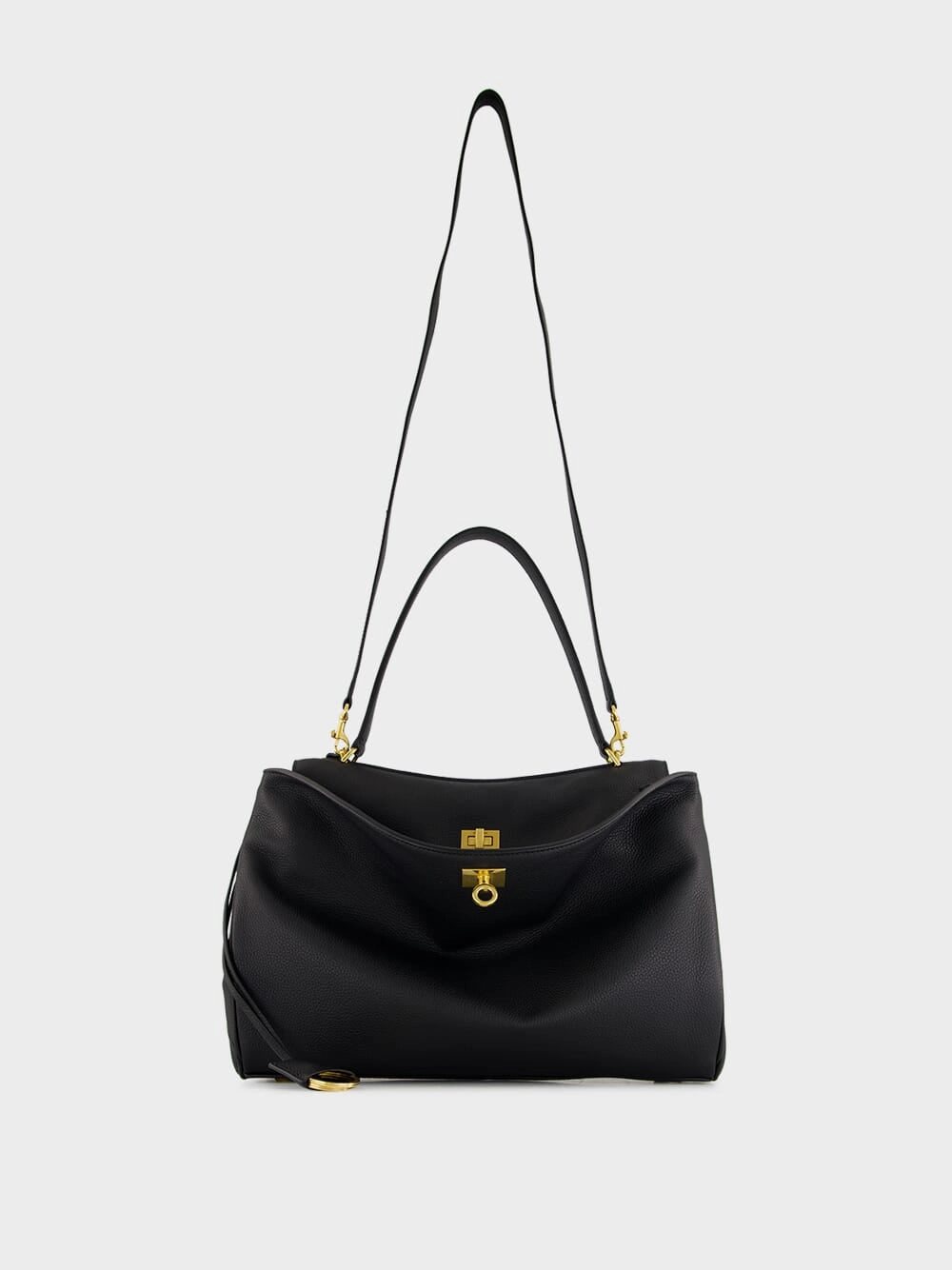 Black Medium Rodeo Grained Calfskin Handbag