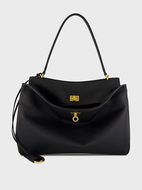 Black Medium Rodeo Grained Calfskin Handbag