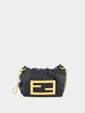 Black Nano Mamma Baguette Leather Bag