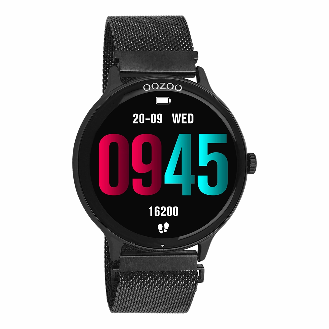 Black OOZOO smartwatch with black metal mesh bracelet - Q00139