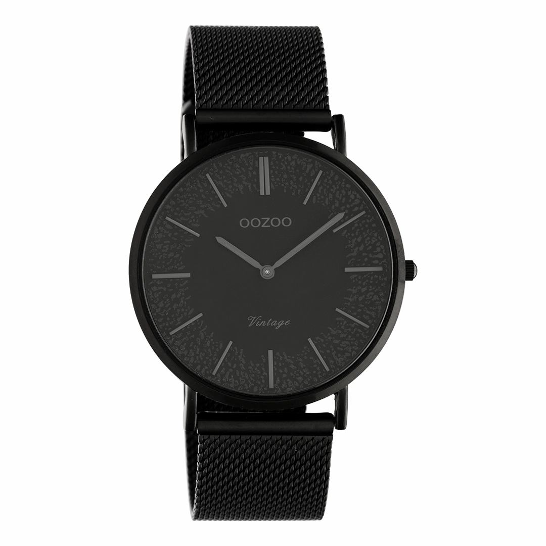 Black OOZOO watch with black metal mesh bracelet - C20144