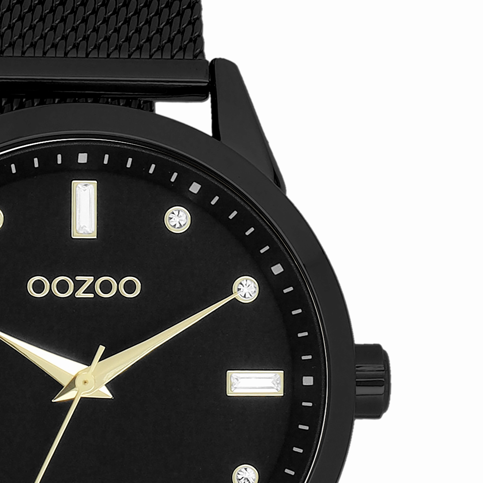 Black OOZOO watch with metal mesh bracelet - C11284