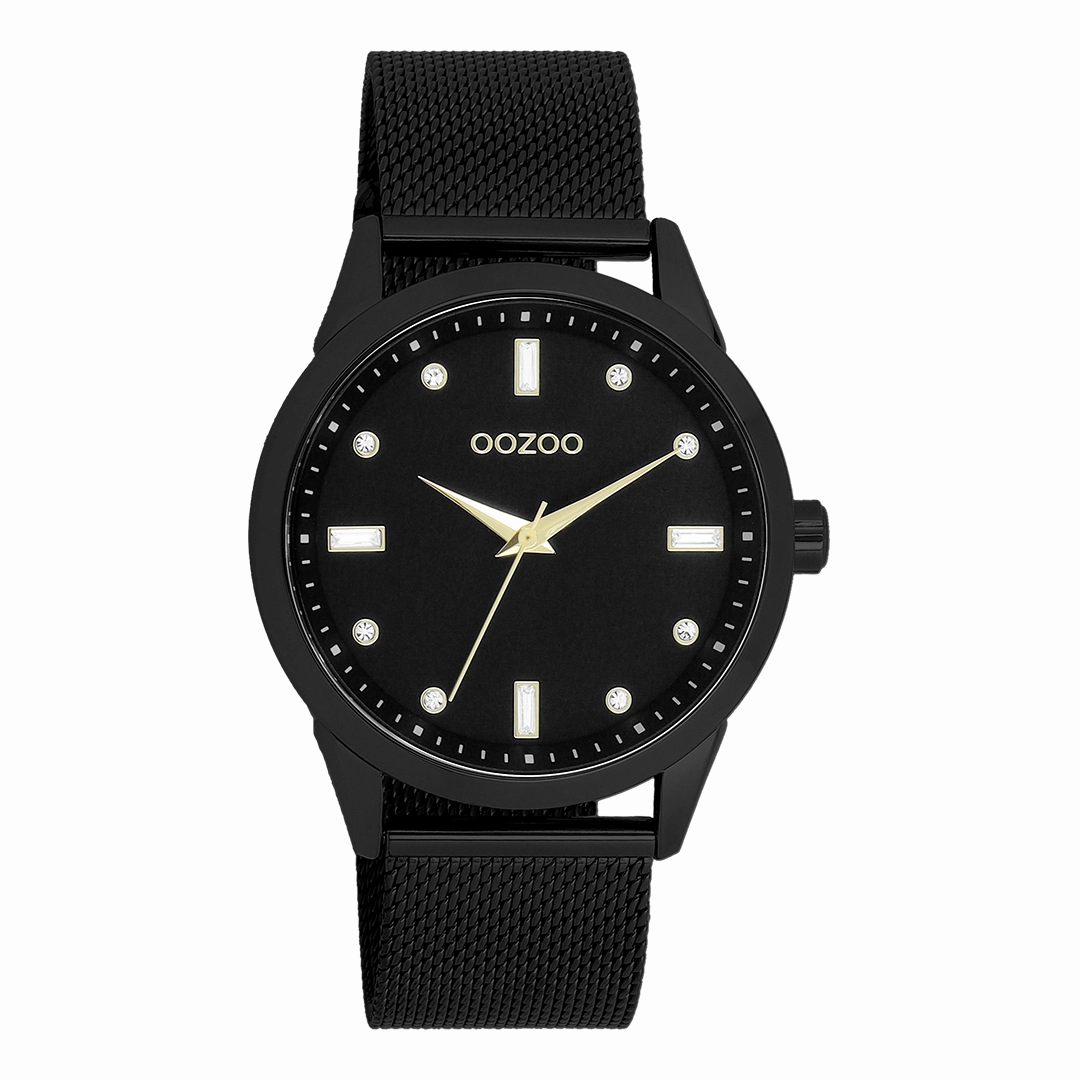 Black OOZOO watch with metal mesh bracelet - C11284
