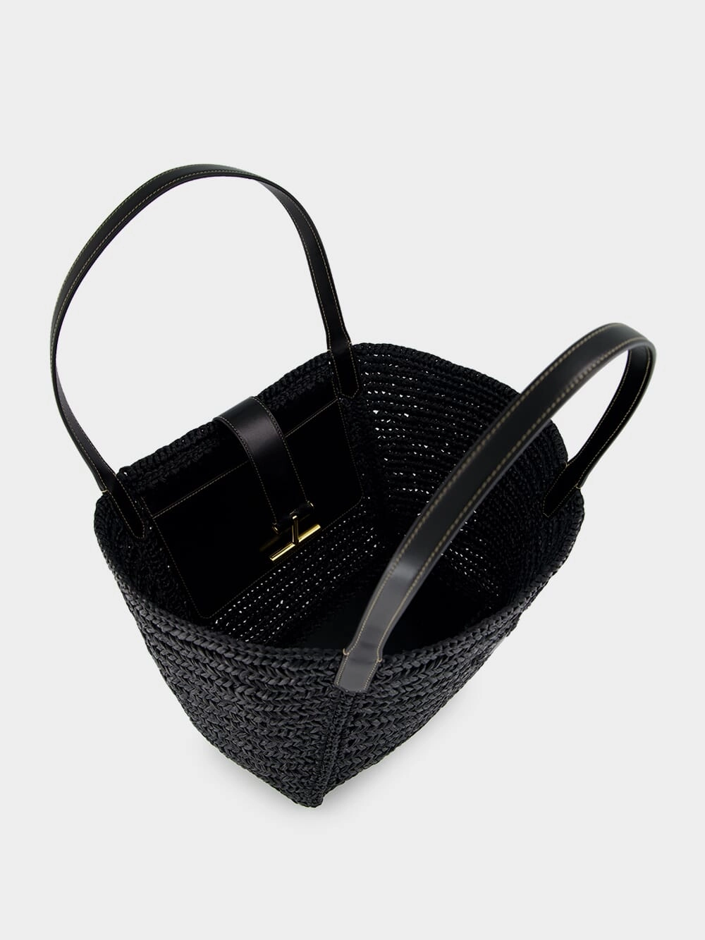 Black Raffia and Leather Tote