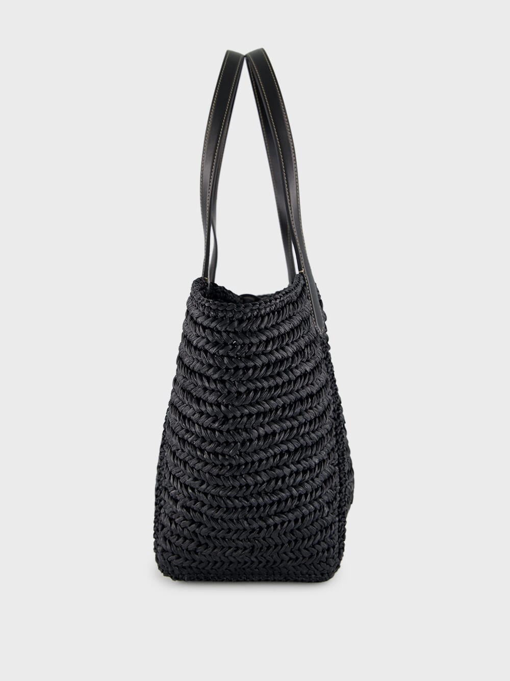 Black Raffia and Leather Tote
