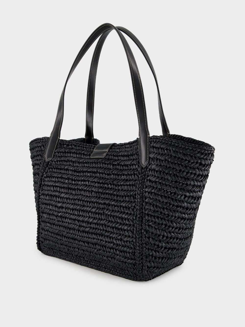 Black Raffia and Leather Tote
