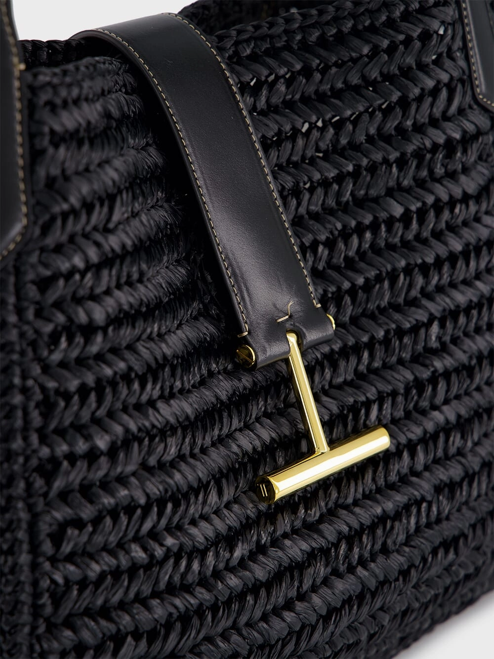 Black Raffia and Leather Tote