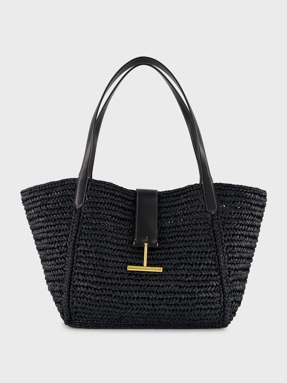 Black Raffia and Leather Tote