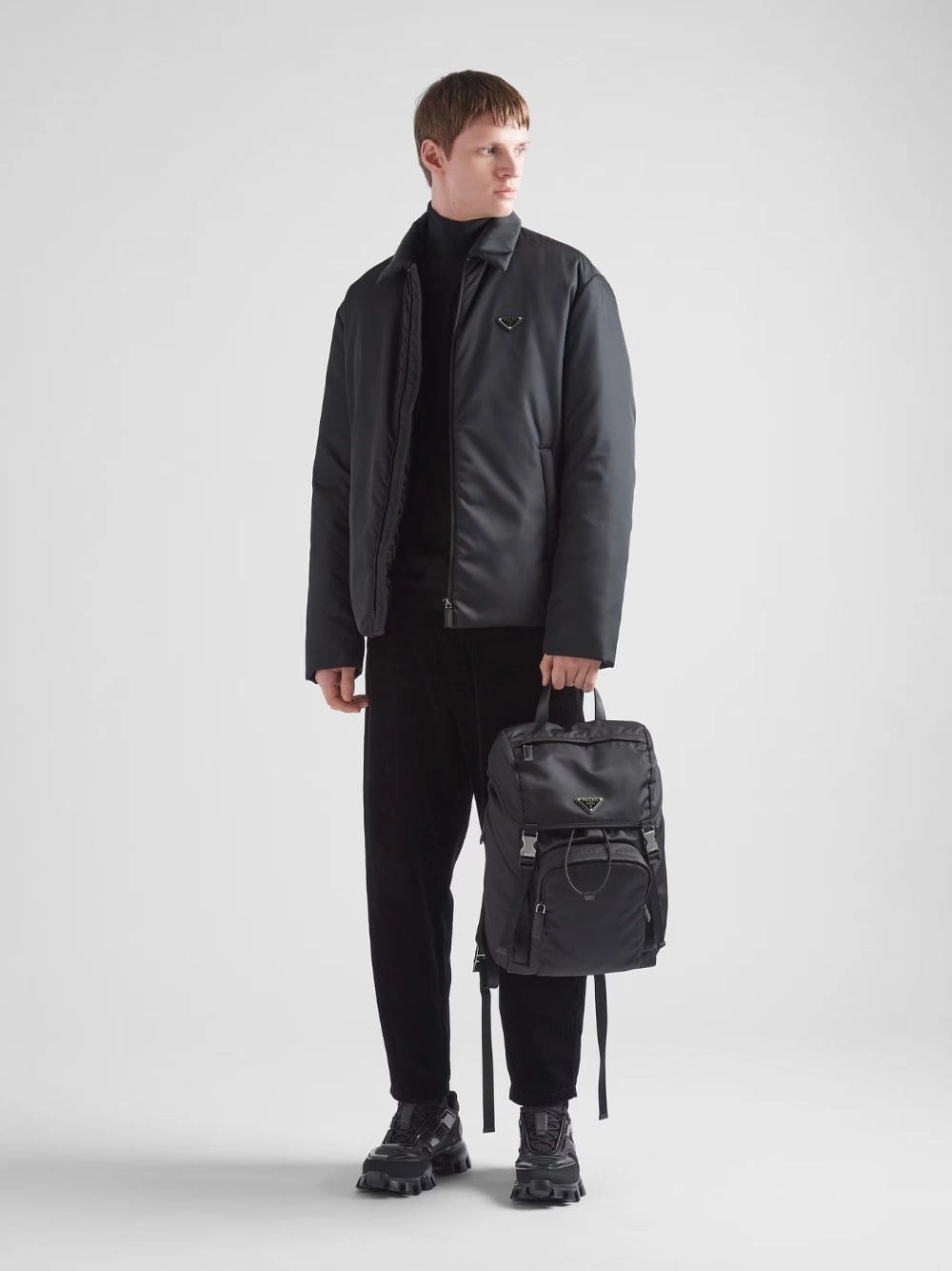 Black Re-Nylon and Saffiano Leather Backpack