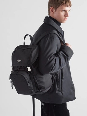 Black Re-Nylon and Saffiano Leather Backpack
