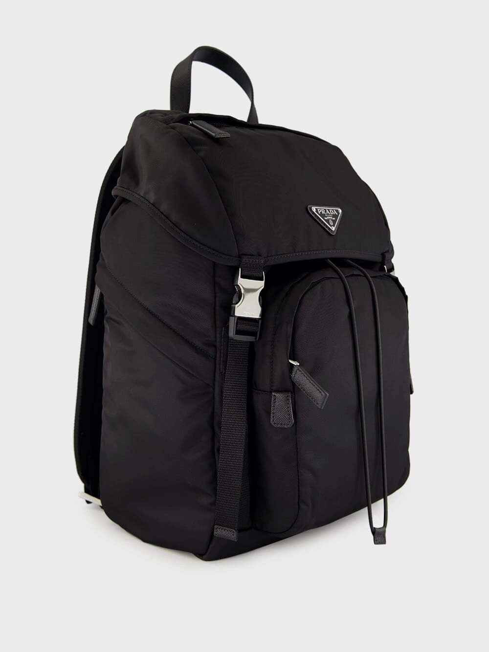 Black Re-Nylon and Saffiano Leather Backpack