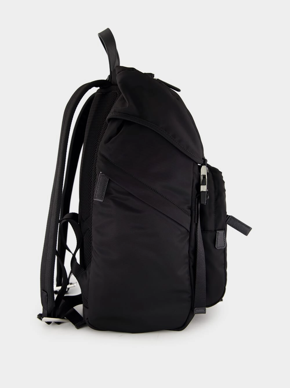 Black Re-Nylon and Saffiano Leather Backpack