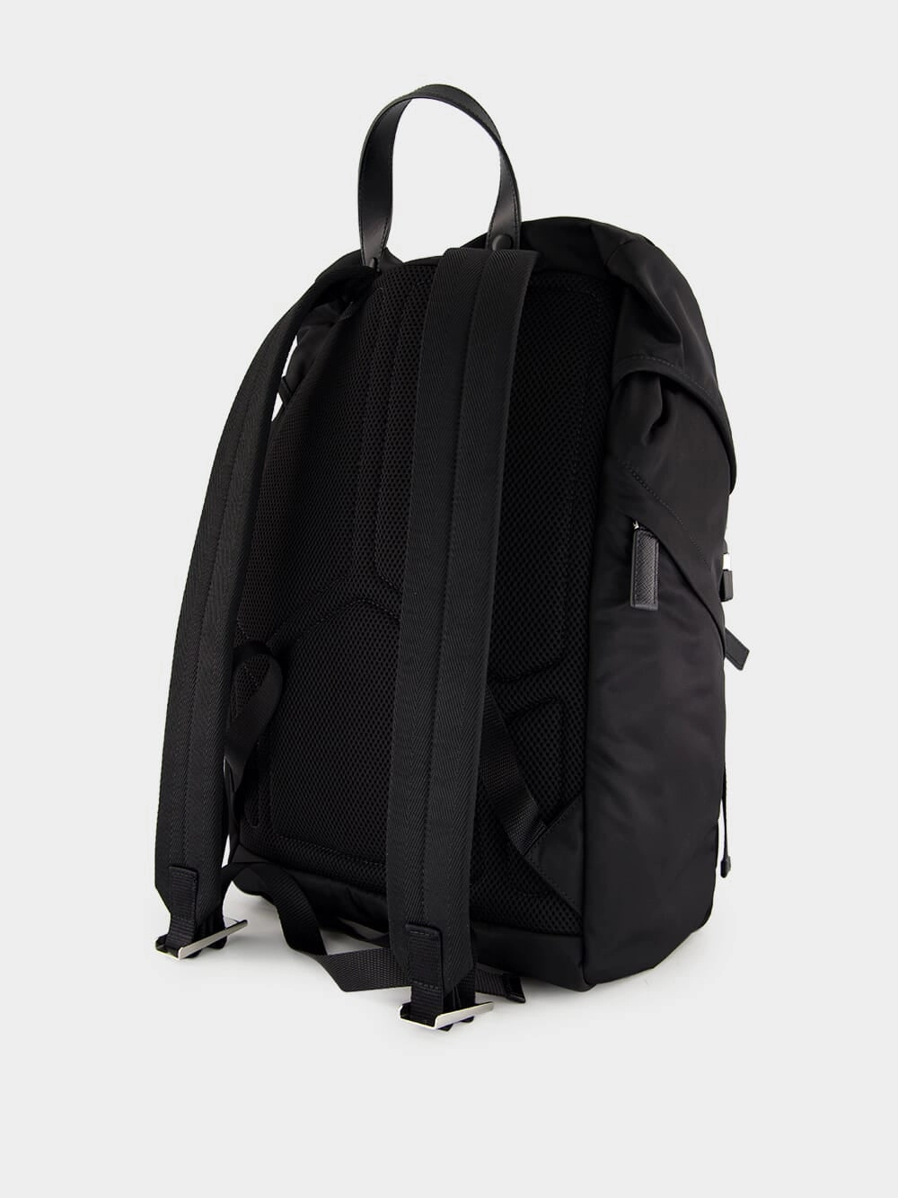 Black Re-Nylon and Saffiano Leather Backpack
