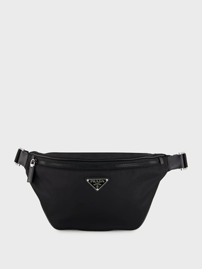 Black Re-Nylon and Saffiano Leather Belt Bag