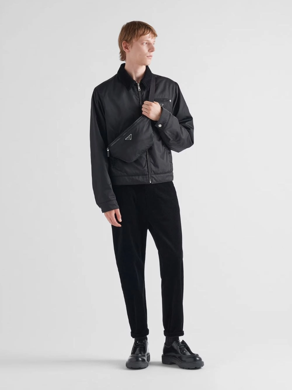 Black Re-Nylon and Saffiano Leather Belt Bag