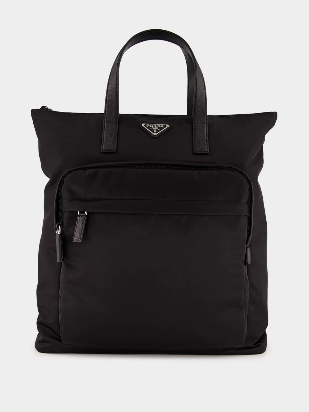 Black Re-Nylon and Saffiano Leather Tote Bag