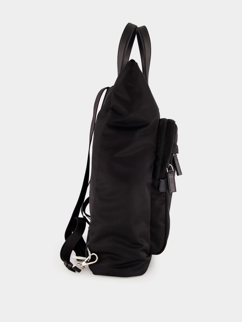 Black Re-Nylon and Saffiano Leather Tote Bag