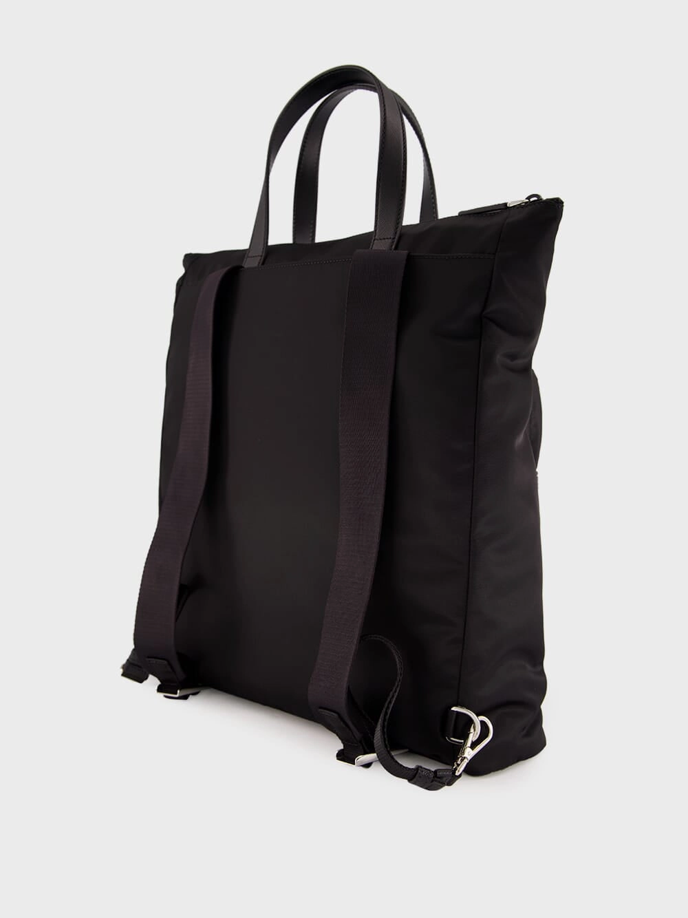 Black Re-Nylon and Saffiano Leather Tote Bag