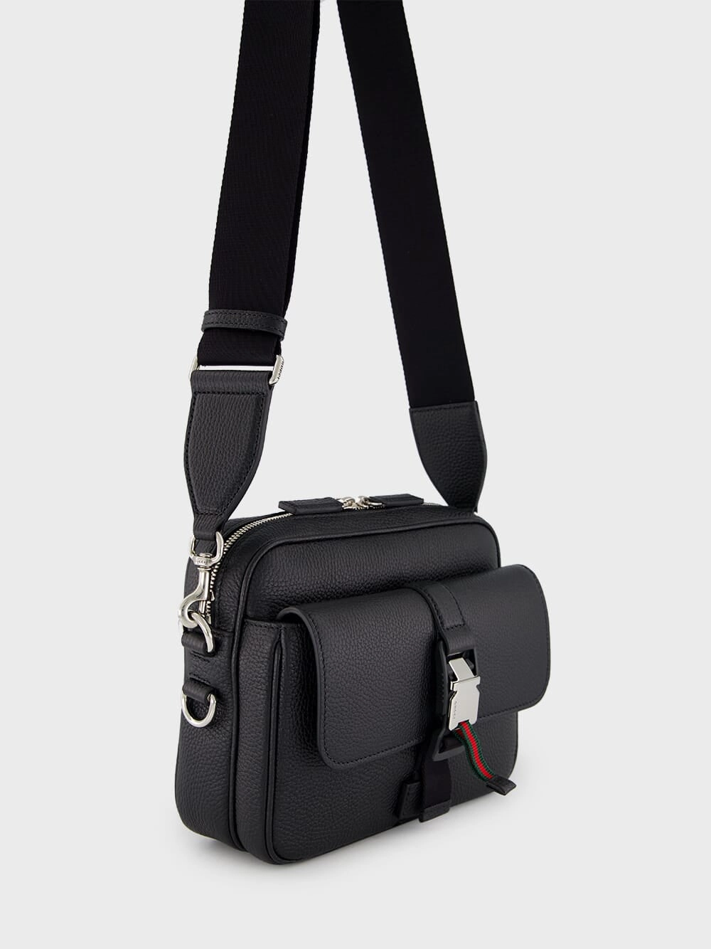 Black Small Crossbody Bag with Web