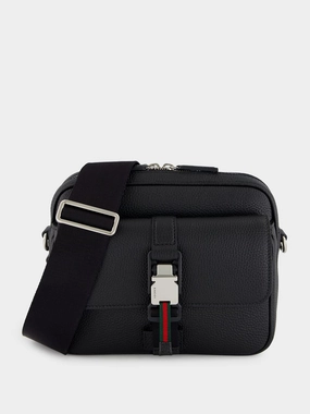 Black Small Crossbody Bag with Web
