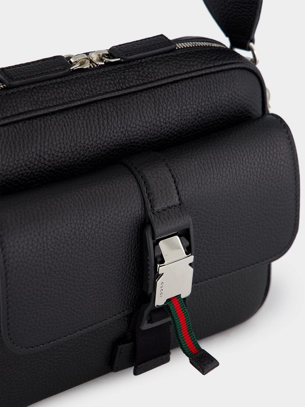 Black Small Crossbody Bag with Web