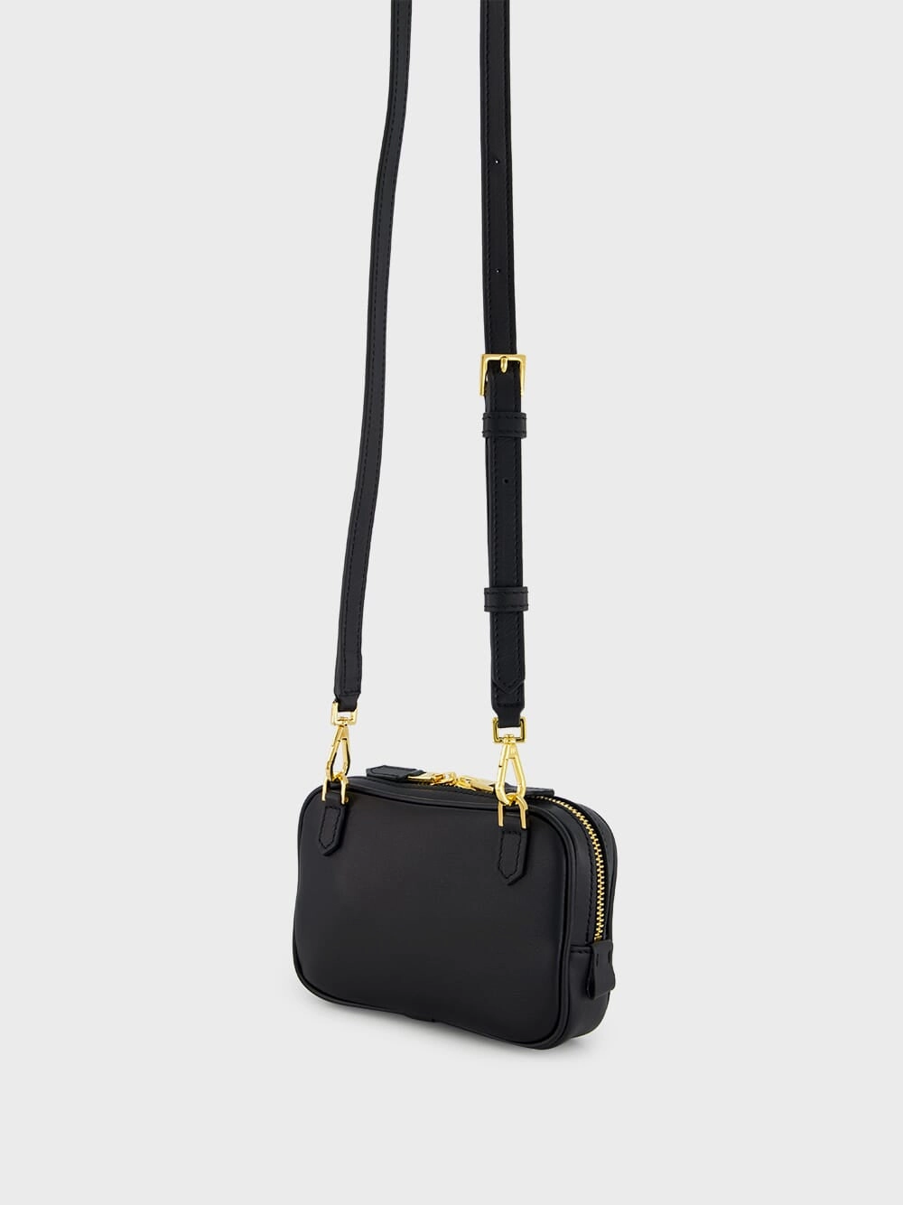Black Small Crossbody Pouch in Smooth Leather