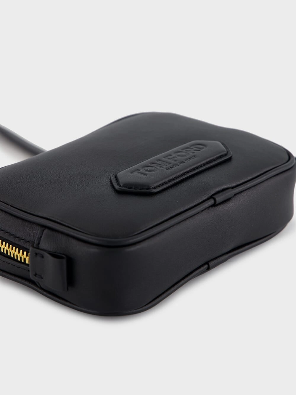 Black Small Crossbody Pouch in Smooth Leather