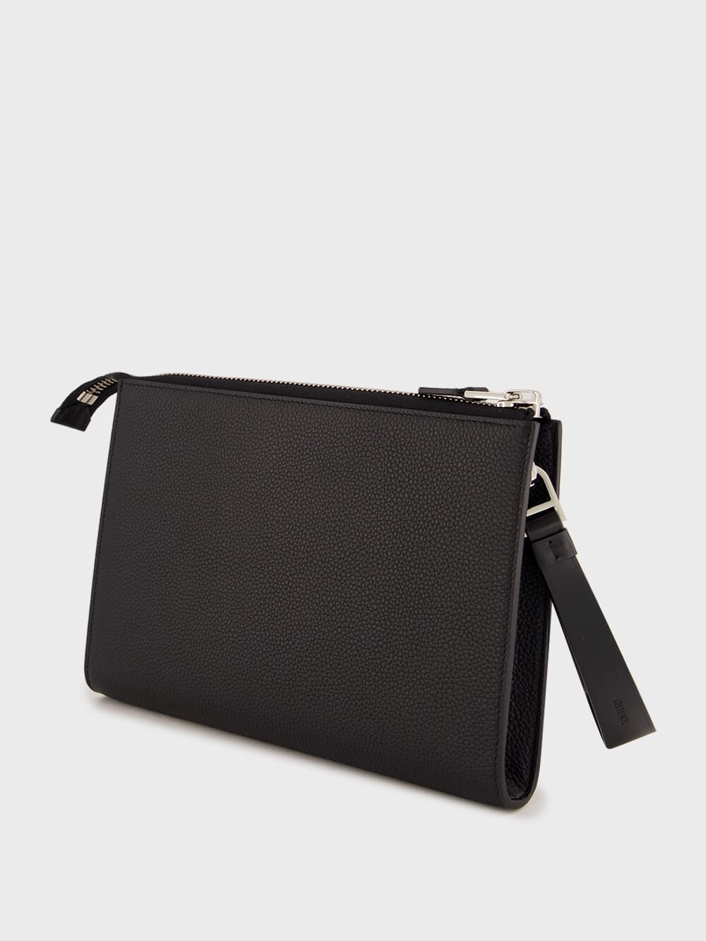 Black Soft Grain Leather Flat Pouch