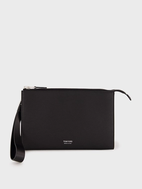 Black Soft Grain Leather Flat Pouch