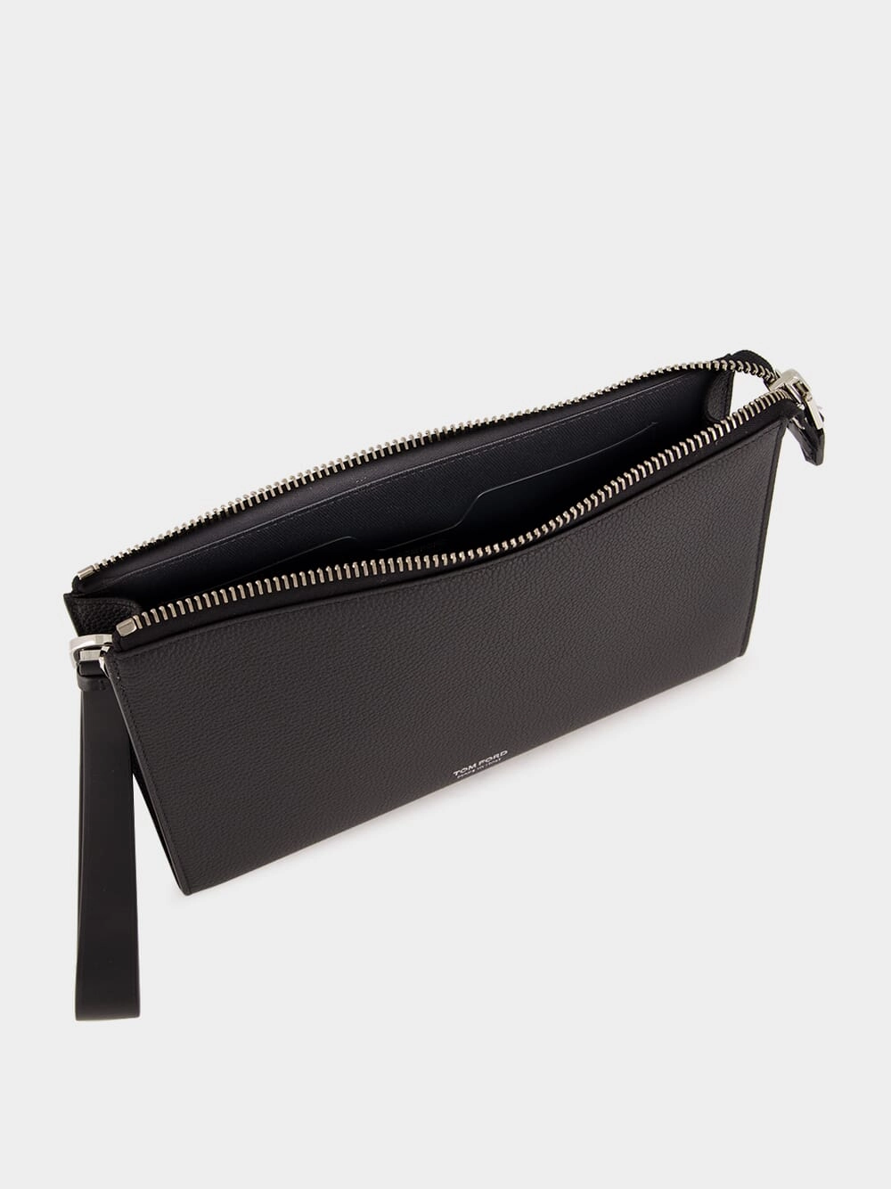 Black Soft Grain Leather Flat Pouch