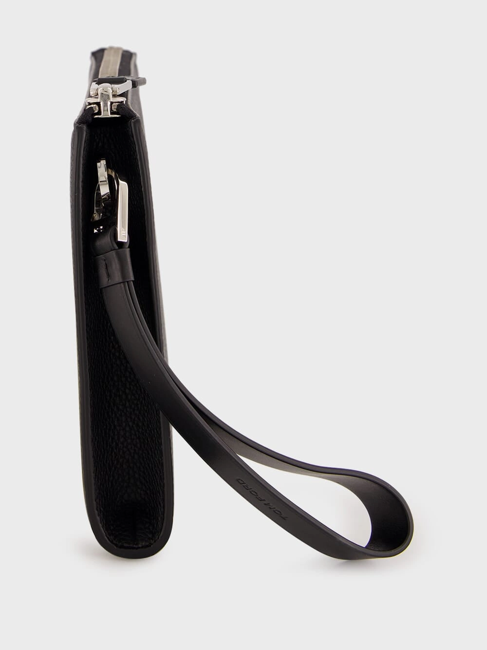 Black Soft Grain Leather Flat Pouch