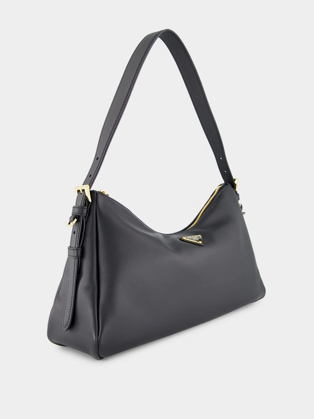 Black Soft Grain Leather Shoulder Bag