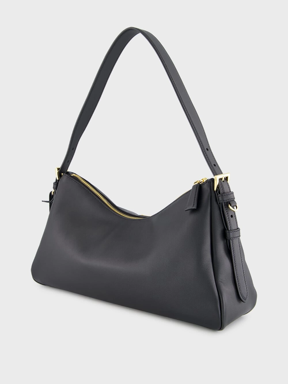 Black Soft Grain Leather Shoulder Bag