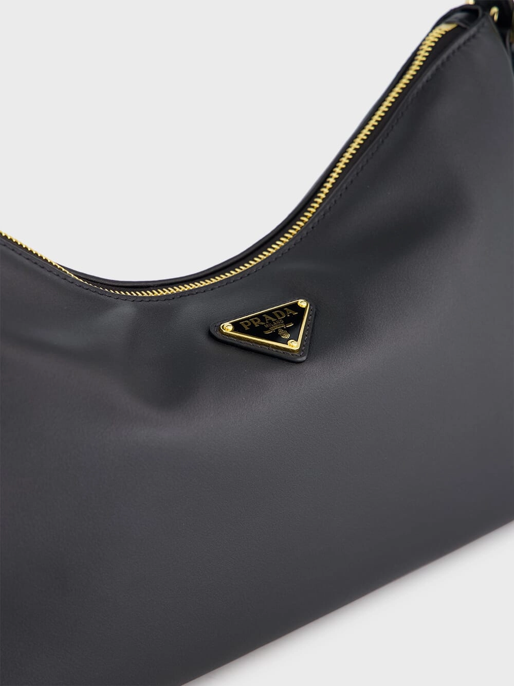 Black Soft Grain Leather Shoulder Bag