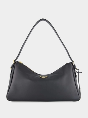 Black Soft Grain Leather Shoulder Bag