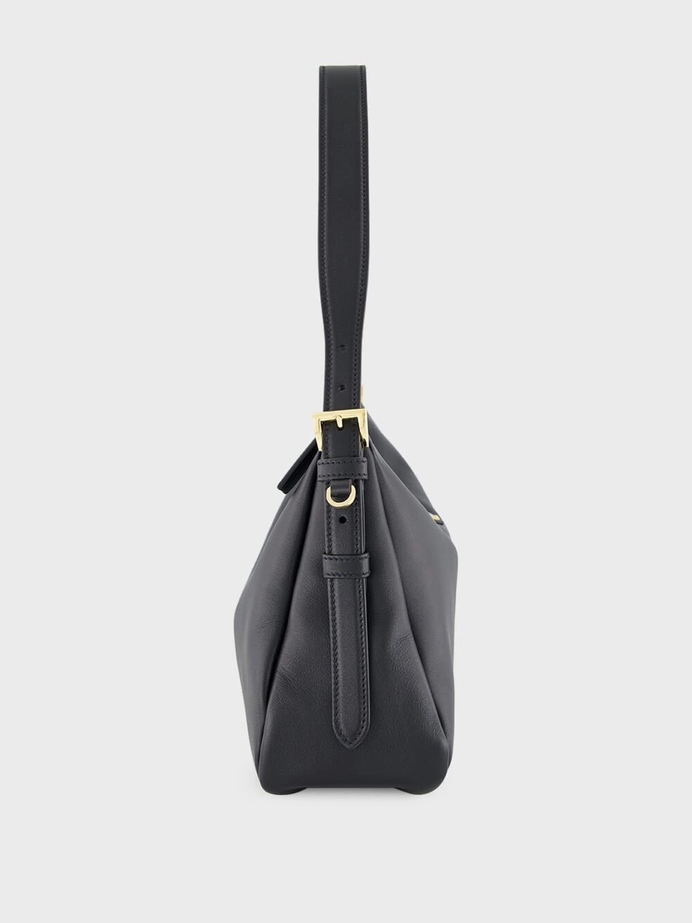 Black Soft Grain Leather Shoulder Bag