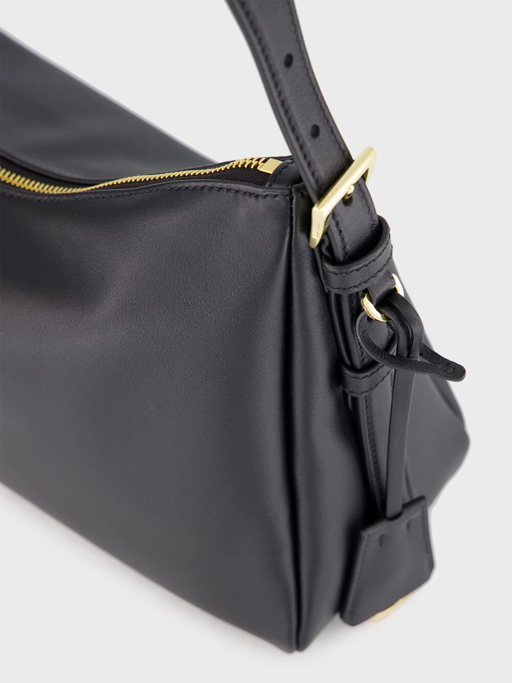 Black Soft Grain Leather Shoulder Bag