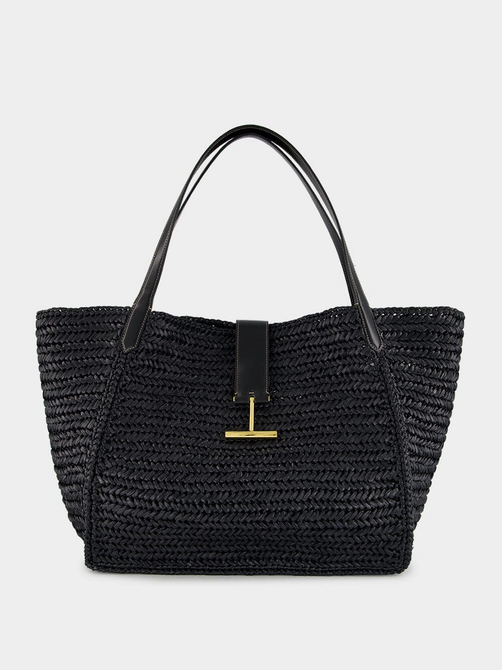 Black Tara Raffia and Leather Large Tote Bag