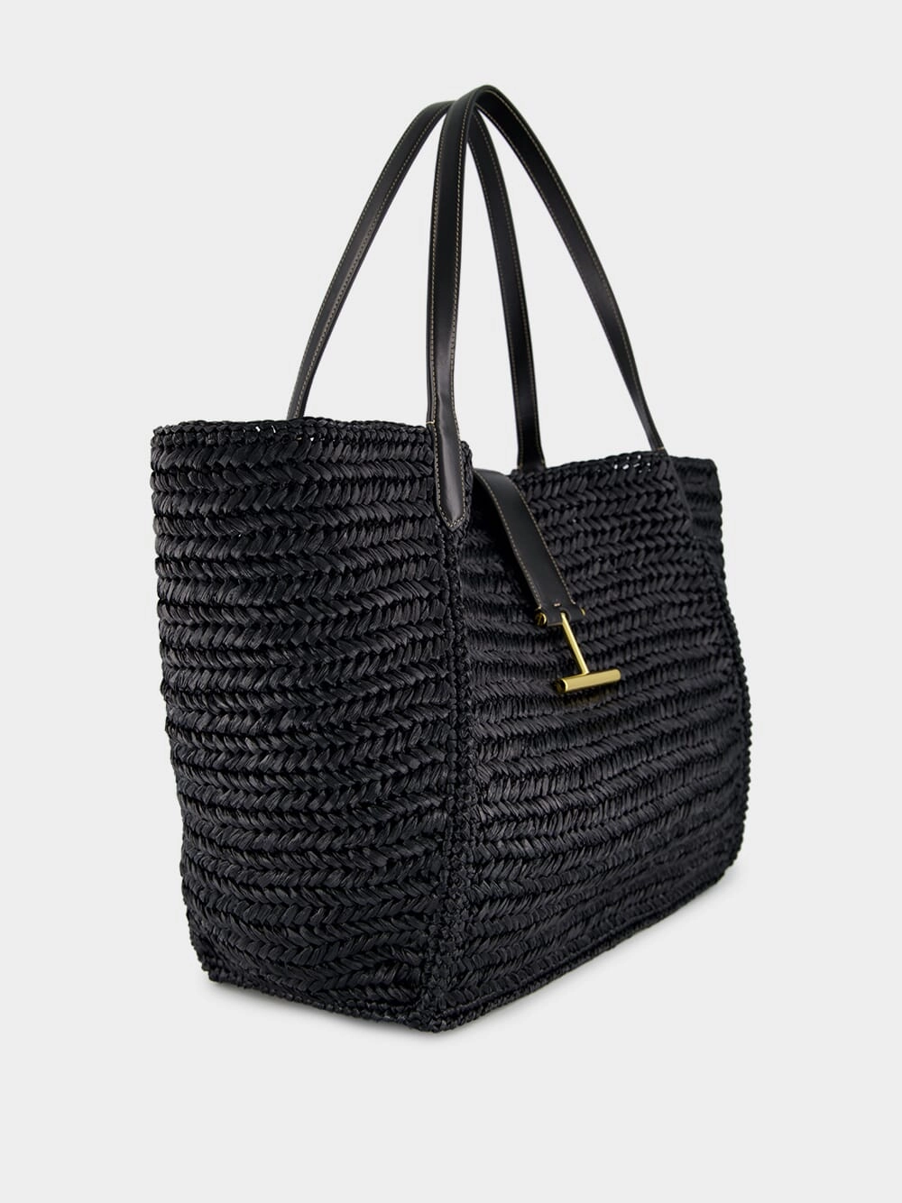 Black Tara Raffia and Leather Large Tote Bag