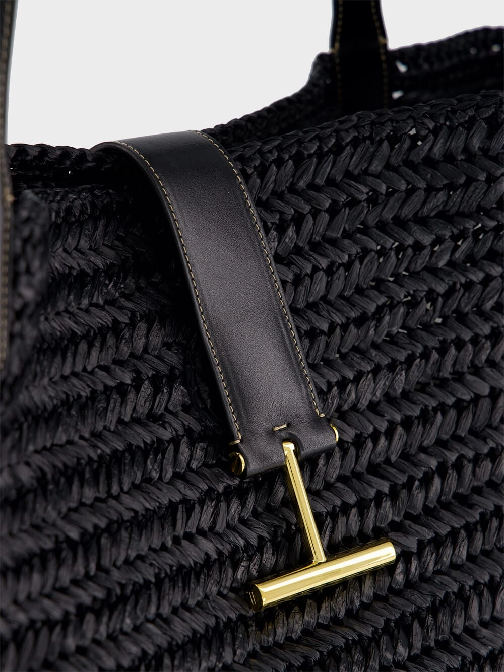 Black Tara Raffia and Leather Large Tote Bag
