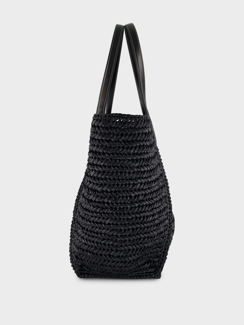 Black Tara Raffia and Leather Large Tote Bag