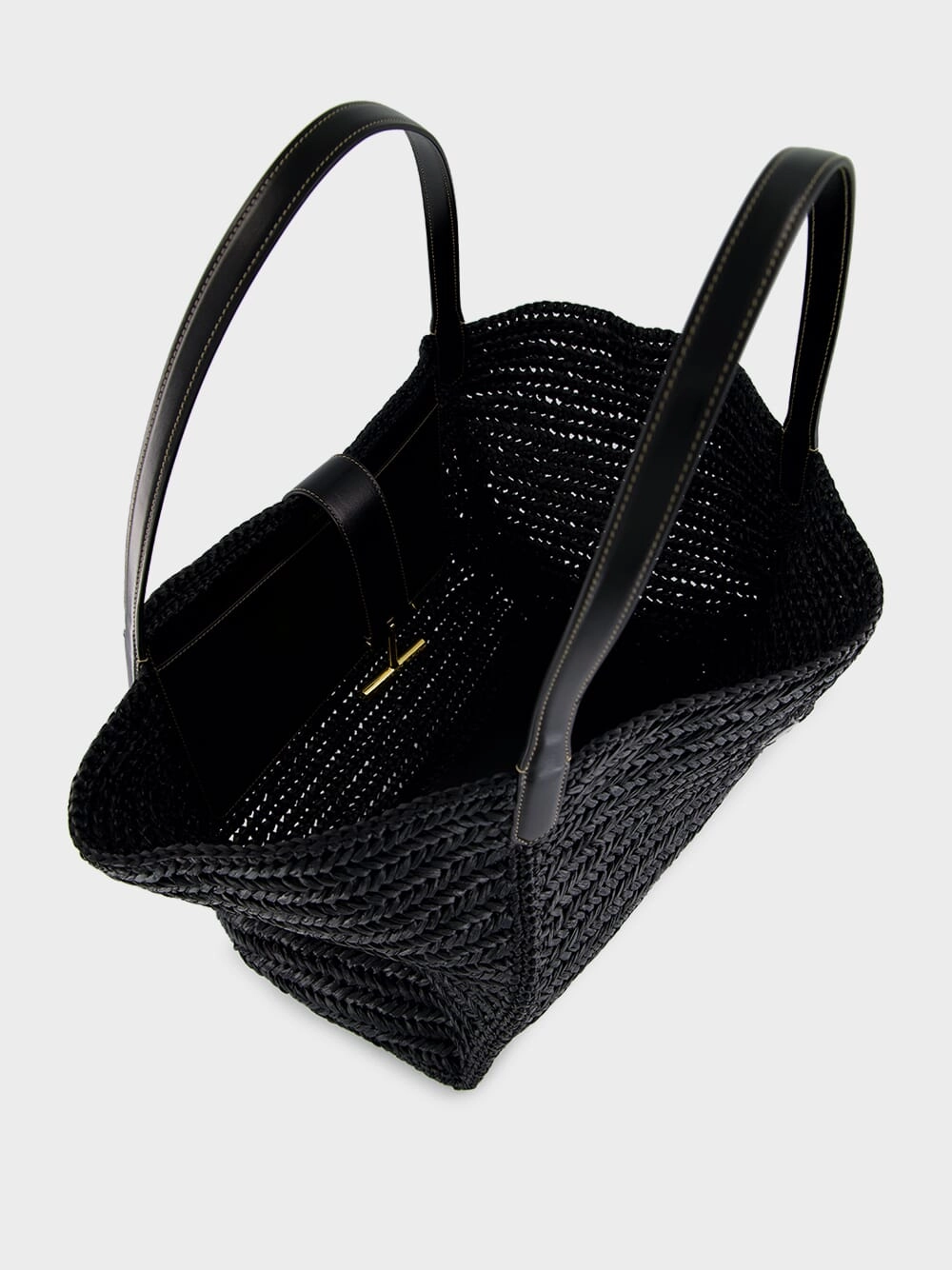 Black Tara Raffia and Leather Large Tote Bag