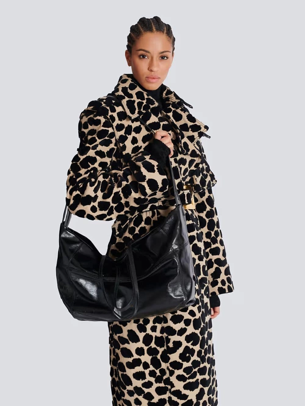 Black Track Shiny Leather Tote Bag