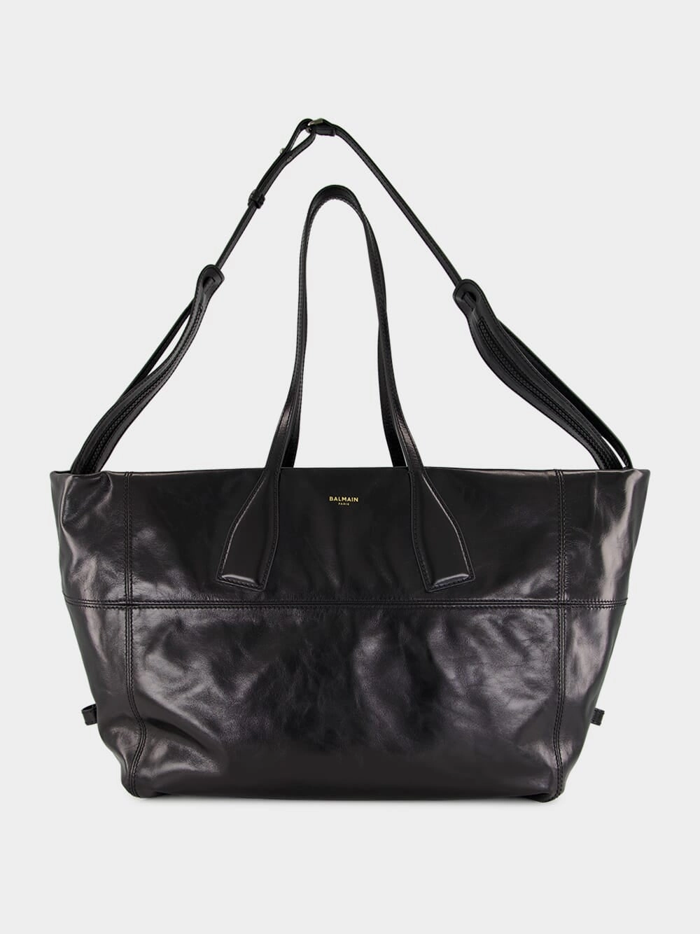 Black Track Shiny Leather Tote Bag