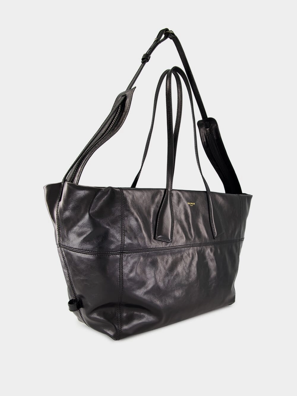 Black Track Shiny Leather Tote Bag