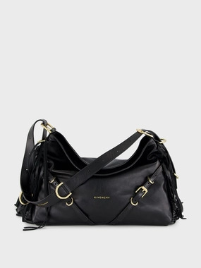 Black Voyou Medium Shoulder Bag with Fringes