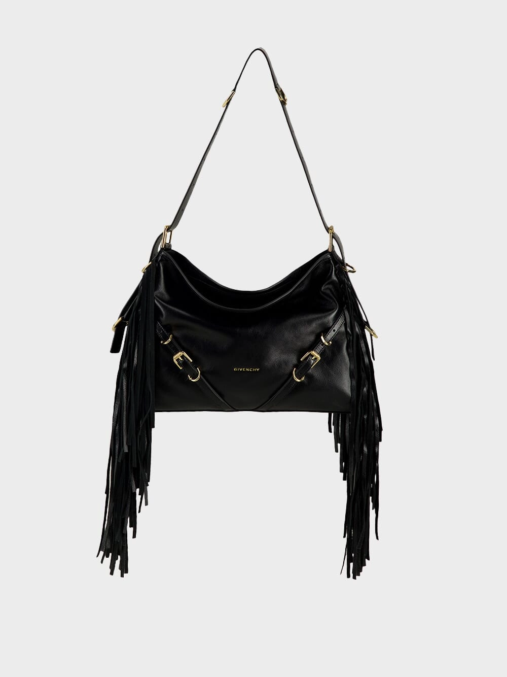Black Voyou Medium Shoulder Bag with Fringes