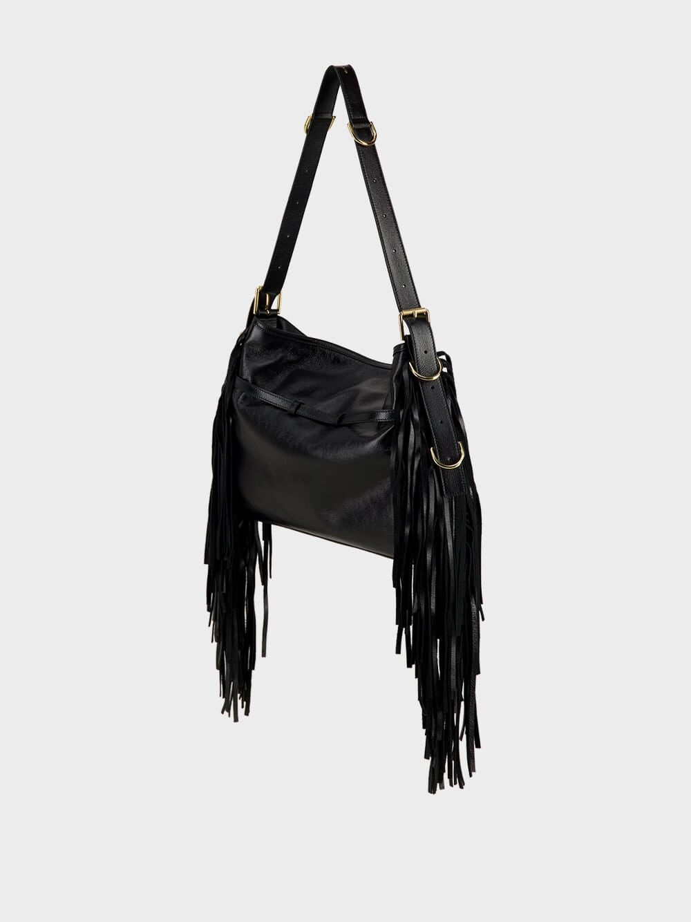 Black Voyou Medium Shoulder Bag with Fringes