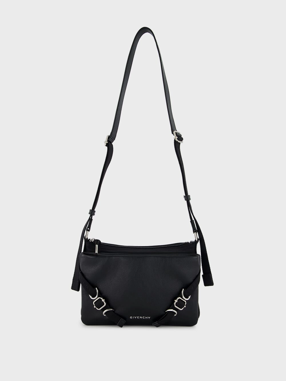 Black Voyou Skinny Crossbody Bag in Grained Leather